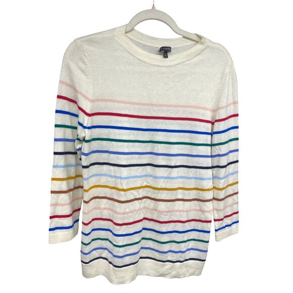 Talbots White Rainbow Striped Medium Sweater Cashmere Lightweight - Picture 1 of 6